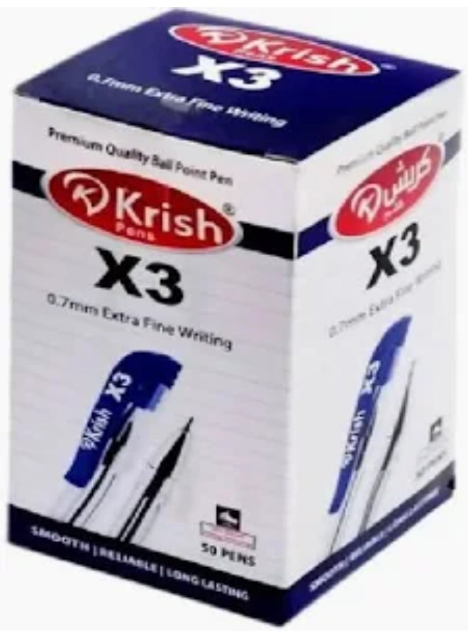 Krish X3 Ball Pen (0.7mm, Pack of 50 Pieces, Black)